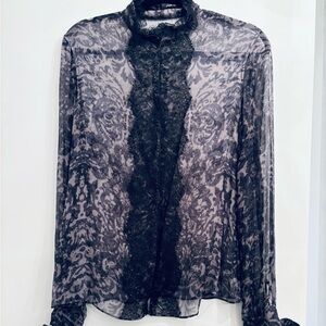 Elie Tahari Black and Gray Lace Blouse